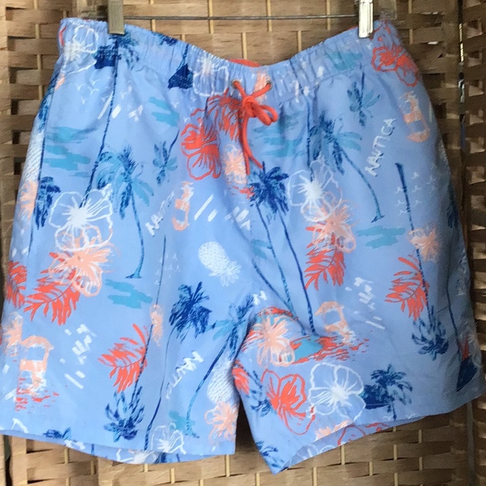 Nautica Light Blue Tropical Print Swim Shorts